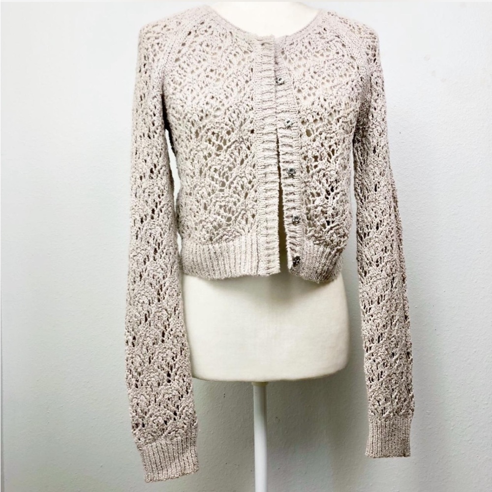 Free People Lace Knit Crochet Cardigan in Sand - NWT